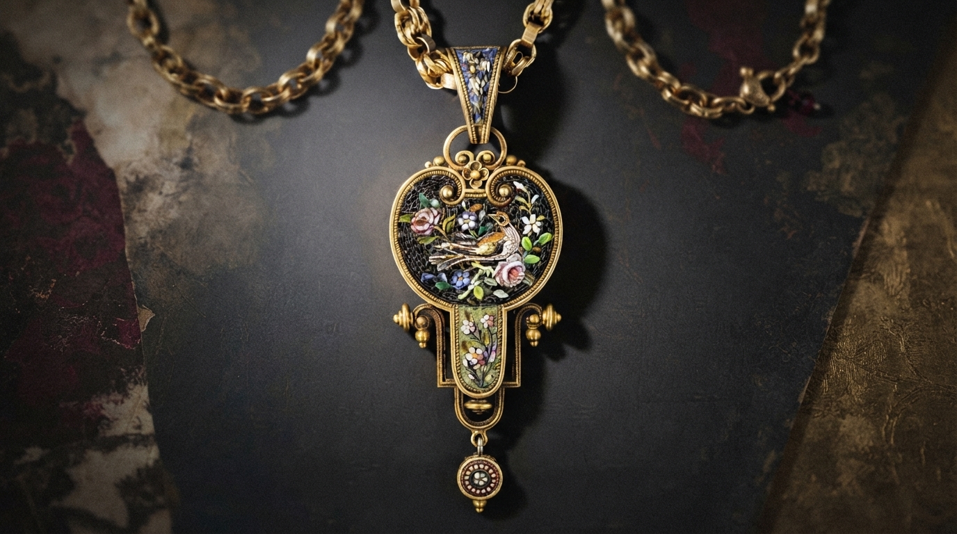 Editorial illustration for Grand Tour Jewelry: How to Tell Micromosaics, Pietra Dura, and Lava Stone Apart